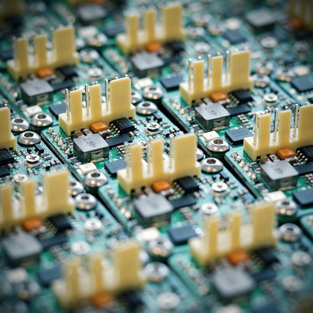 Detailed image of electronic microprocessor boards with components in focus.